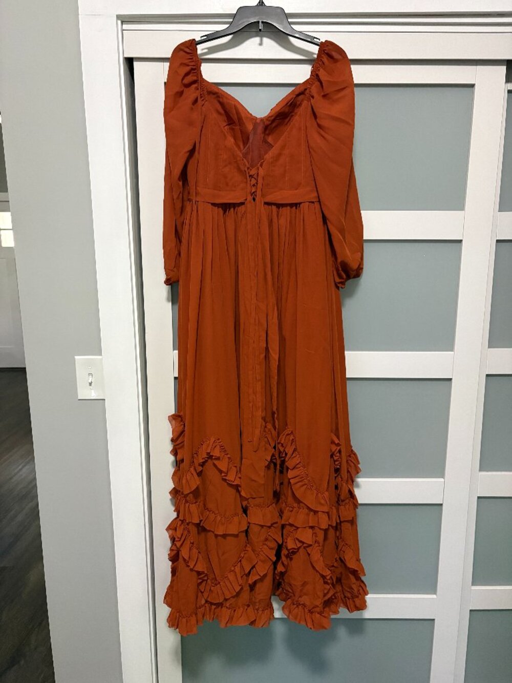 Beautiful Ruffle Renaissance Dress Burnt Orange Fall Wedding sz 14 Formal Dress